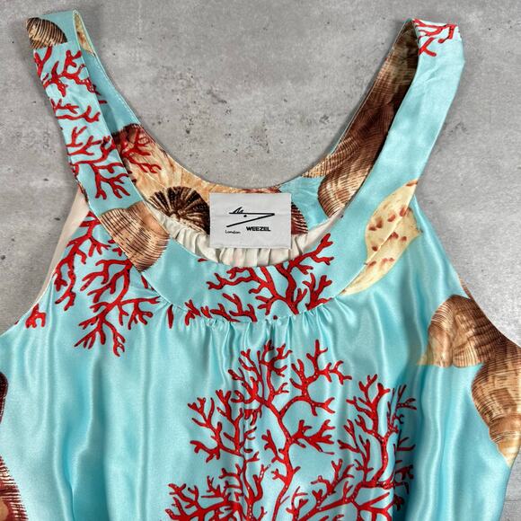 Weezel London silk sleeveless dress sea shell and starfish print mini dress - Picture 2 of 9